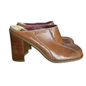 Vintage Y2K 90s Tommy Hilfiger Chunky Brown Leather Block Heel Mules - 7.5
